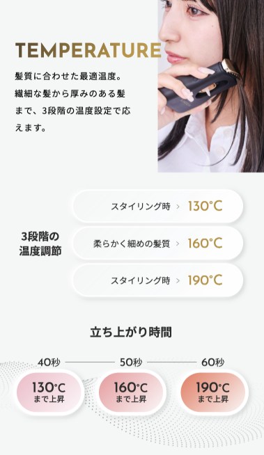 温度も130℃・160℃・190℃の3段階で調整できる
