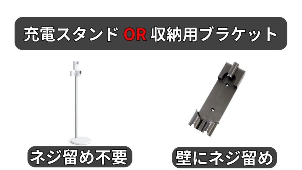 自立スタンド「Floor Dok™」か、壁掛け「収納用ブラケット」か