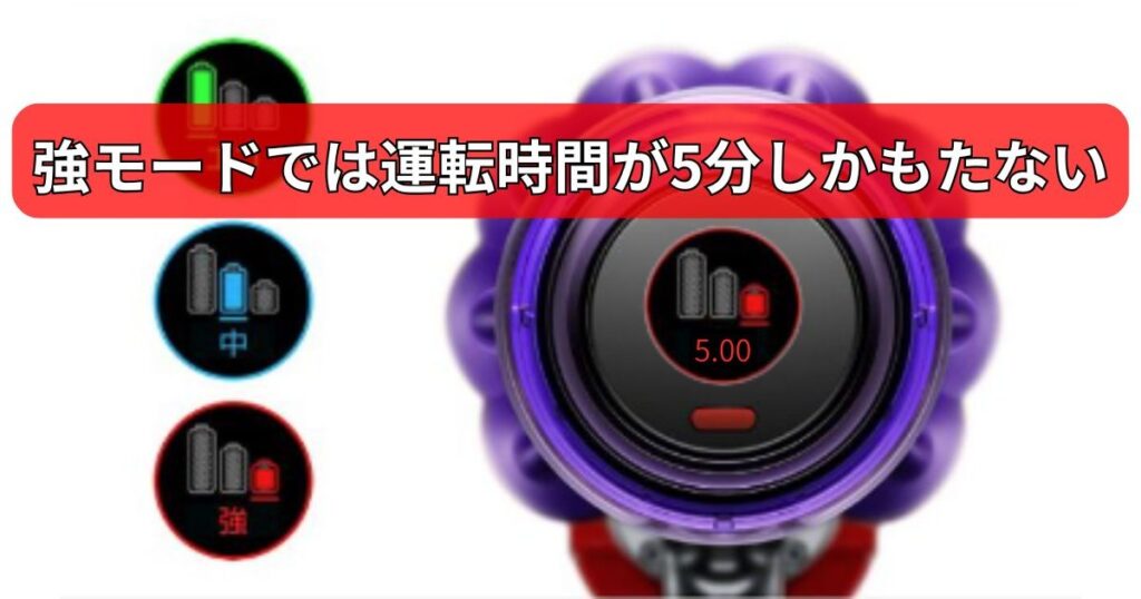 強モードでは運転時間が短い