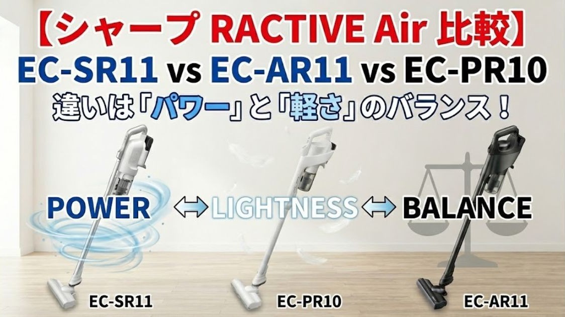 【シャープ RACTIVE Air 比較】EC-SR11 vs EC-AR11 vs EC-PR10 違いは「パワー」と「軽さ」のバランス！