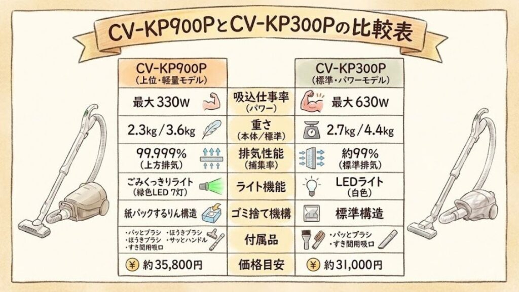 CV-KP900PとCV-KP300Pの比較表