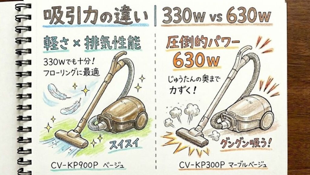 吸引力の違い｜330W vs 630W