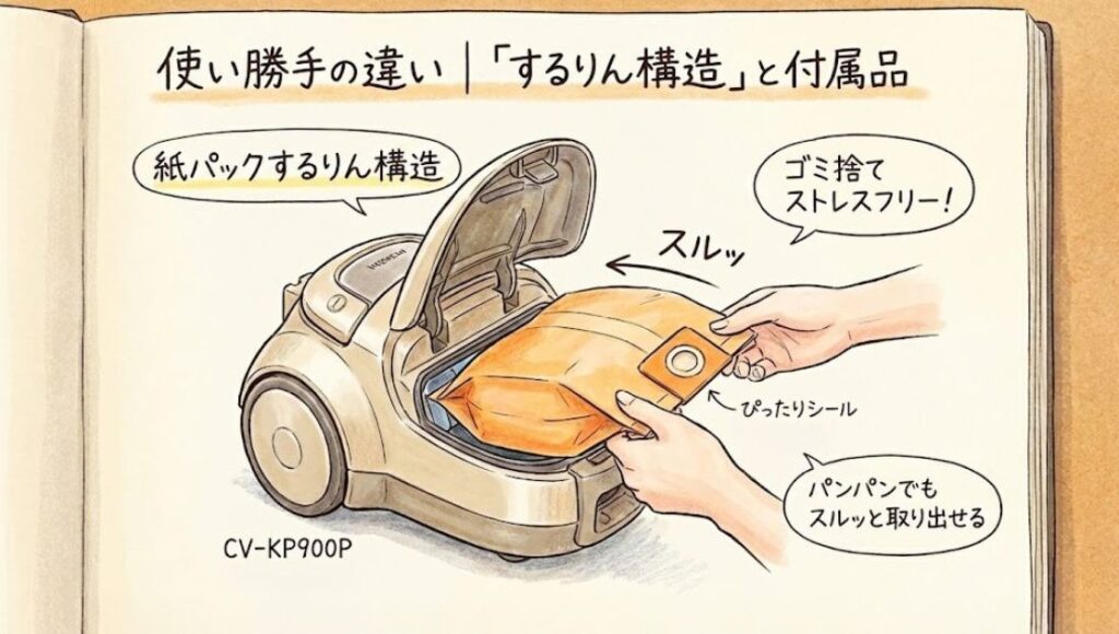 使い勝手の違い｜「するりん構造」と付属品