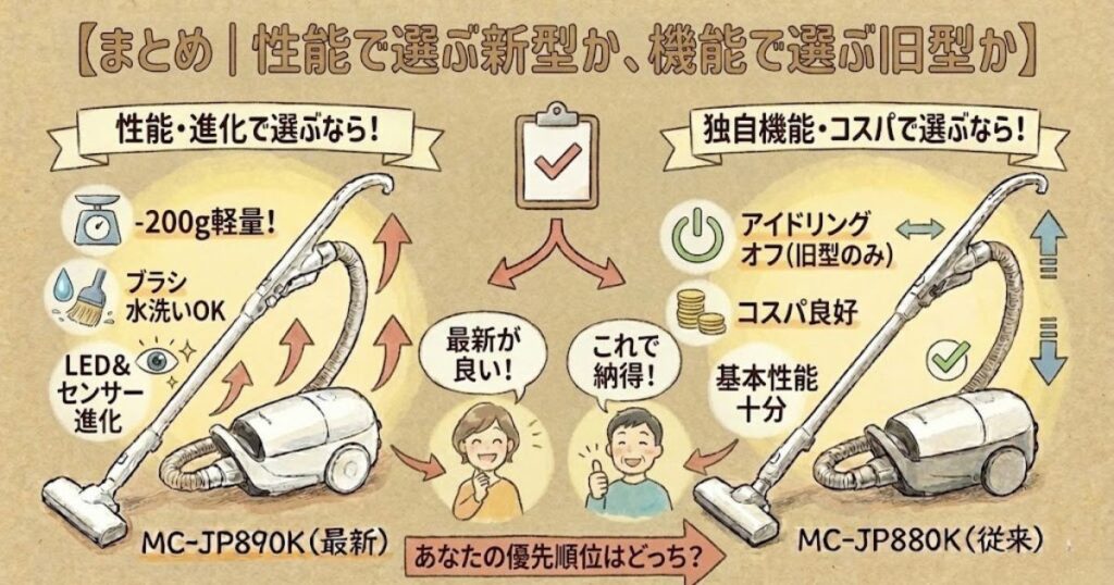 まとめ｜性能で選ぶ新型か、機能で選ぶ旧型か