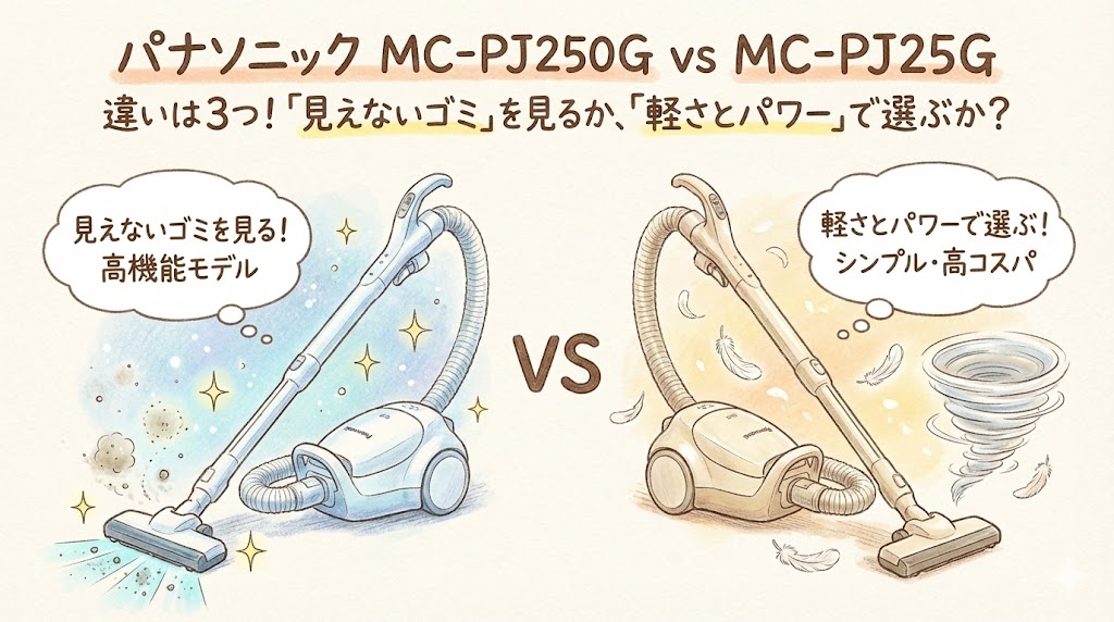 パナソニック MC-PJ250G vs MC-PJ25G 違いは3つ！「見えないゴミ」を見るか、「軽さとパワー」で選ぶか？元店長が徹底比較