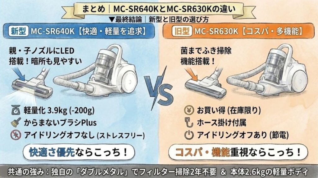まとめ|MC-SR640KとMC-SR630Kの違い