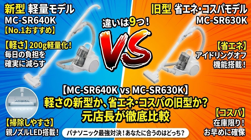 【MC-SR640K vs MC-SR630K】違いは9つ！軽さの新型か、多機能な旧型か？元店長が徹底比較