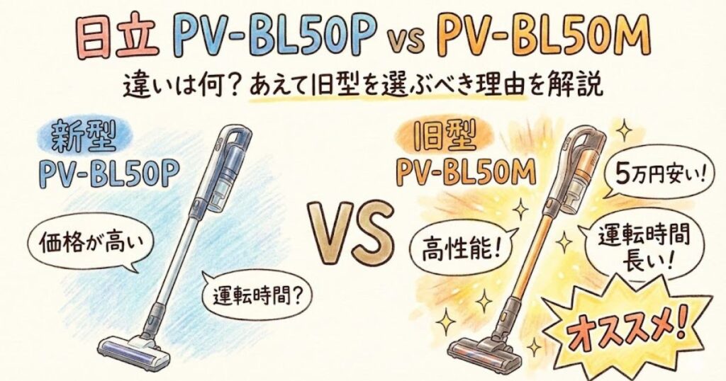 【日立 PV-BL50P vs PV-BL50M】違いは価格と運転時間！5万円安くて高性能な旧型を選ぶべき理由