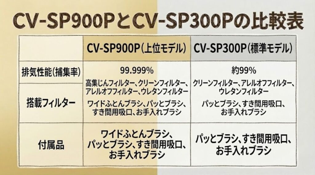 CV-SP900PとCV-SP300Pの比較表