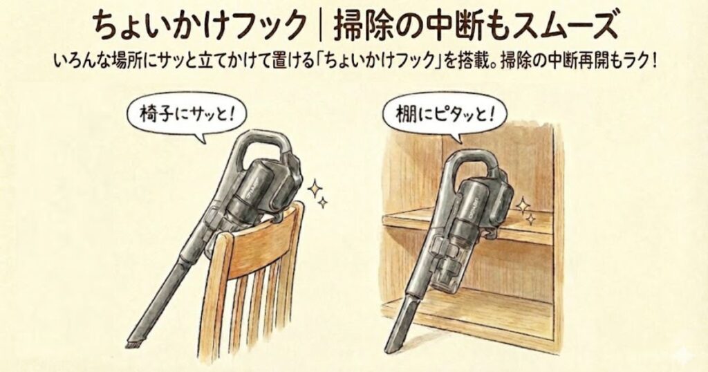 ちょいかけフック｜掃除の中断もスムーズ