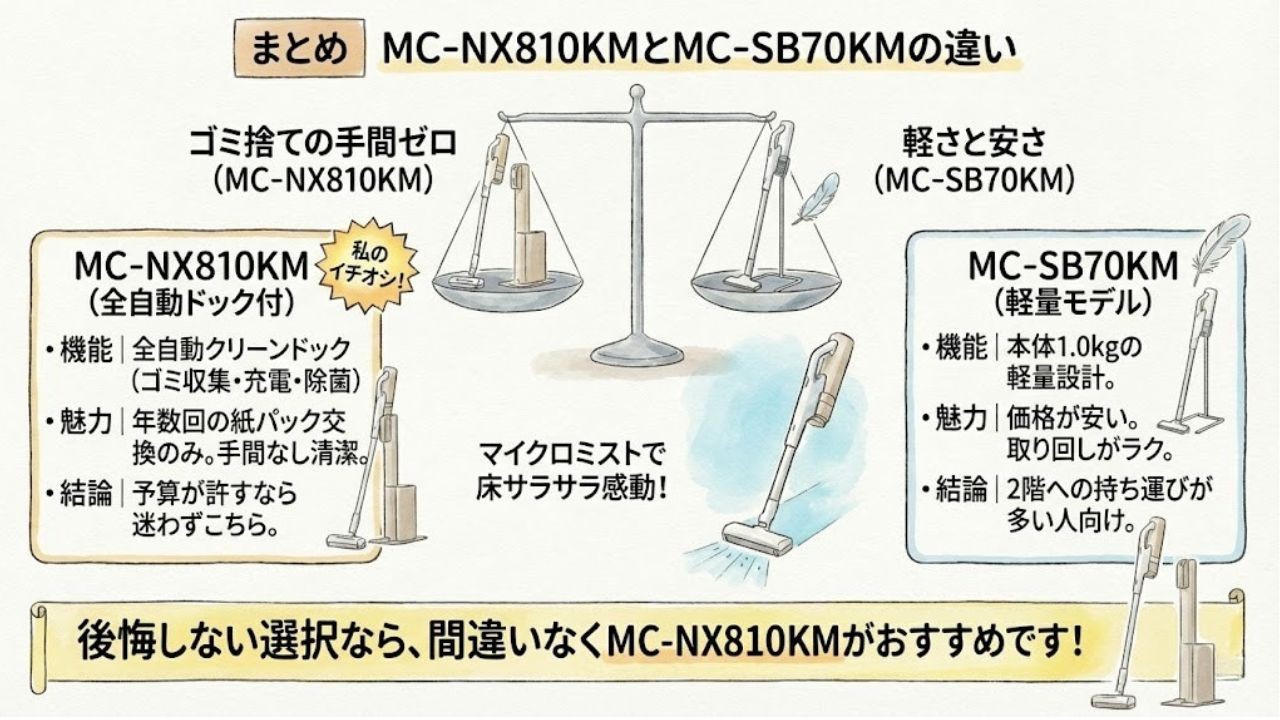 まとめ|MC-NX810KMとMC-SB70KMの違い