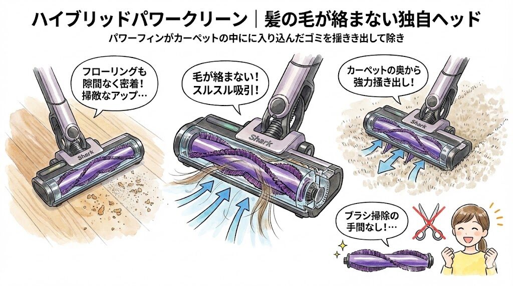 ハイブリッドパワークリーン｜髪の毛が絡まない独自ヘッド