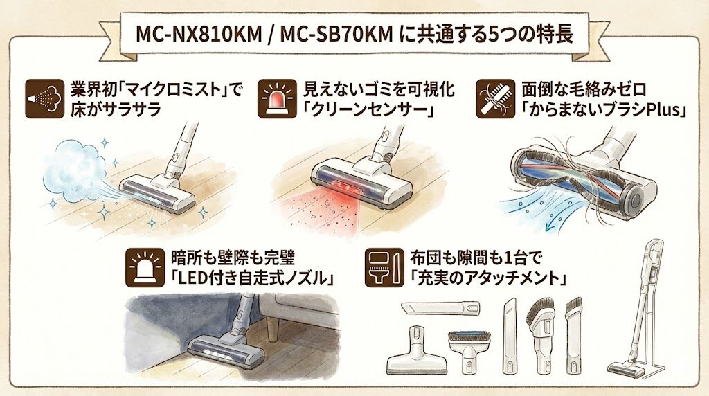 MC-NX810KMとMC-SB70KMに共通する5つの特長