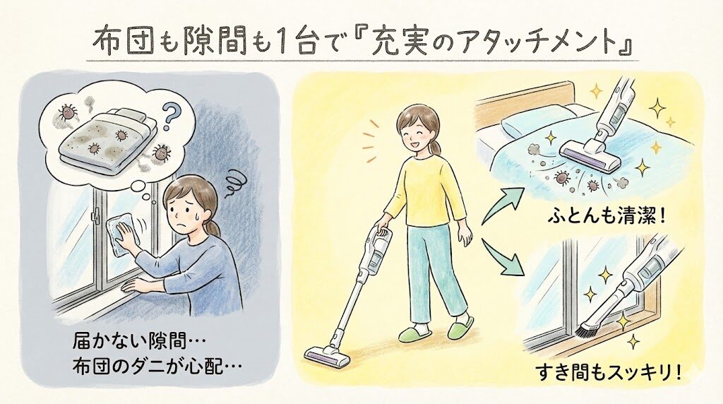 布団も隙間も1台で「充実のアタッチメント」