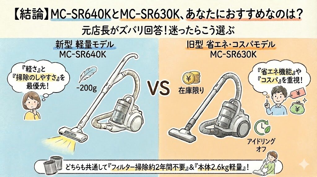 【結論】MC-SR640KとMC-SR630K、あなたにおすすめなのは?