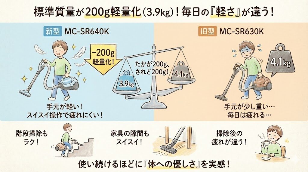 標準質量が200g軽量化(3.9kg)