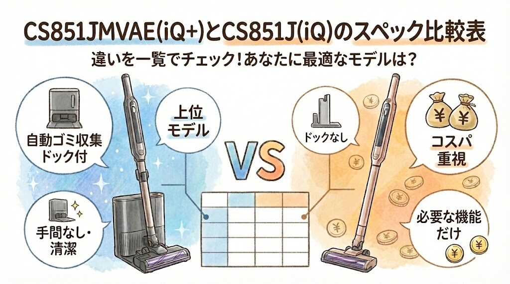 CS851JMVAE(iQ+)とCS851J(iQ)のスペック比較表