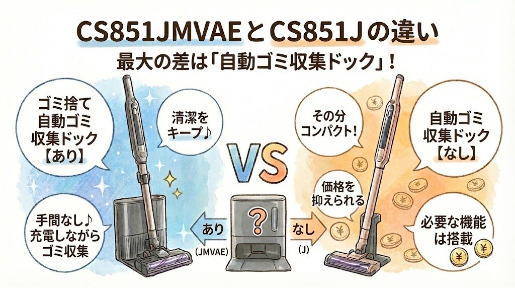 CS851JMVAEとCS851Jの違いは「自動ゴミ収集ドック」