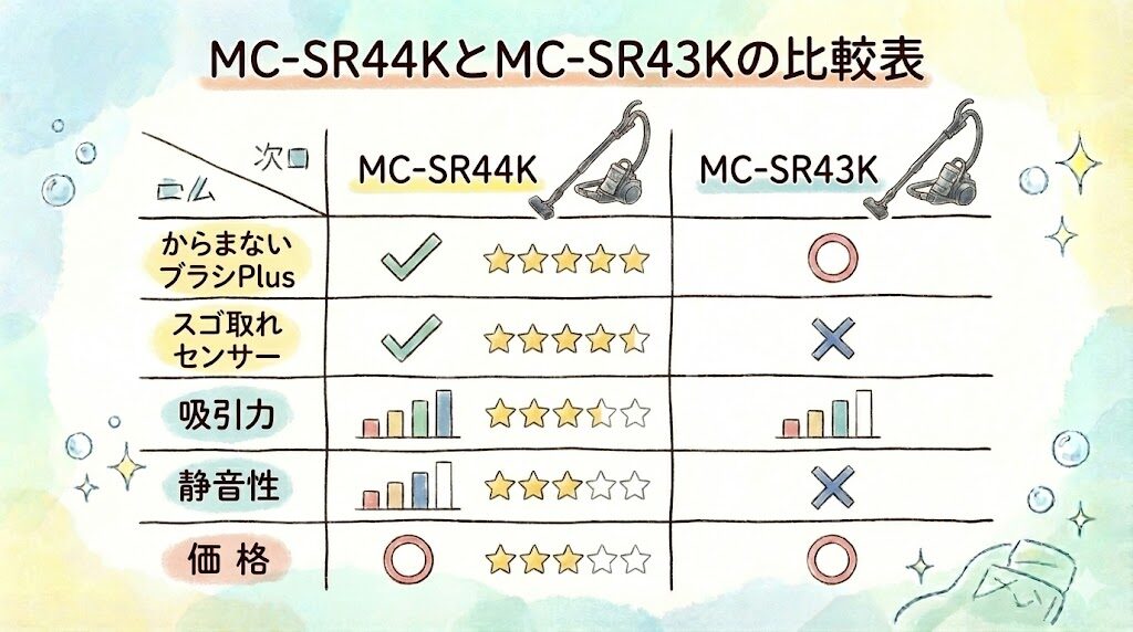 MC-SR44KとMC-SR43Kの比較表