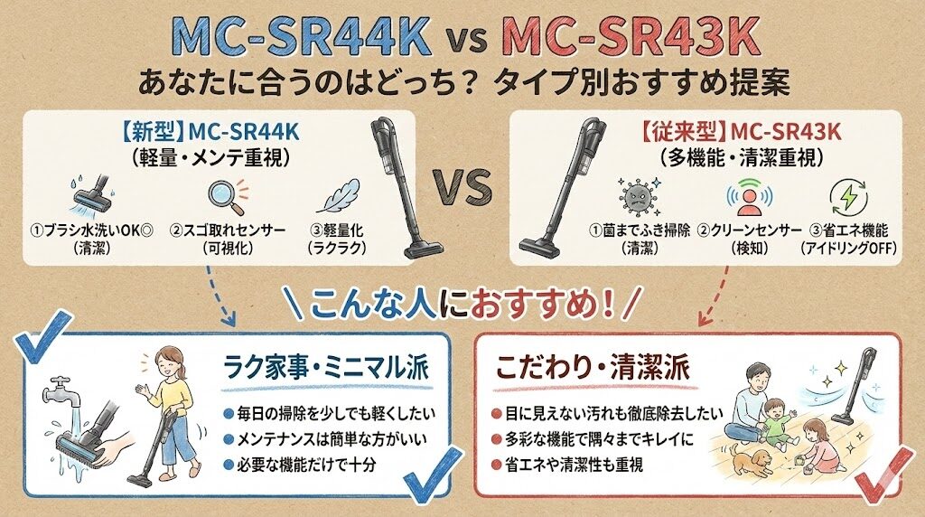 MC-SR44KとMC-SR43K|あなたに合うのはどっち?