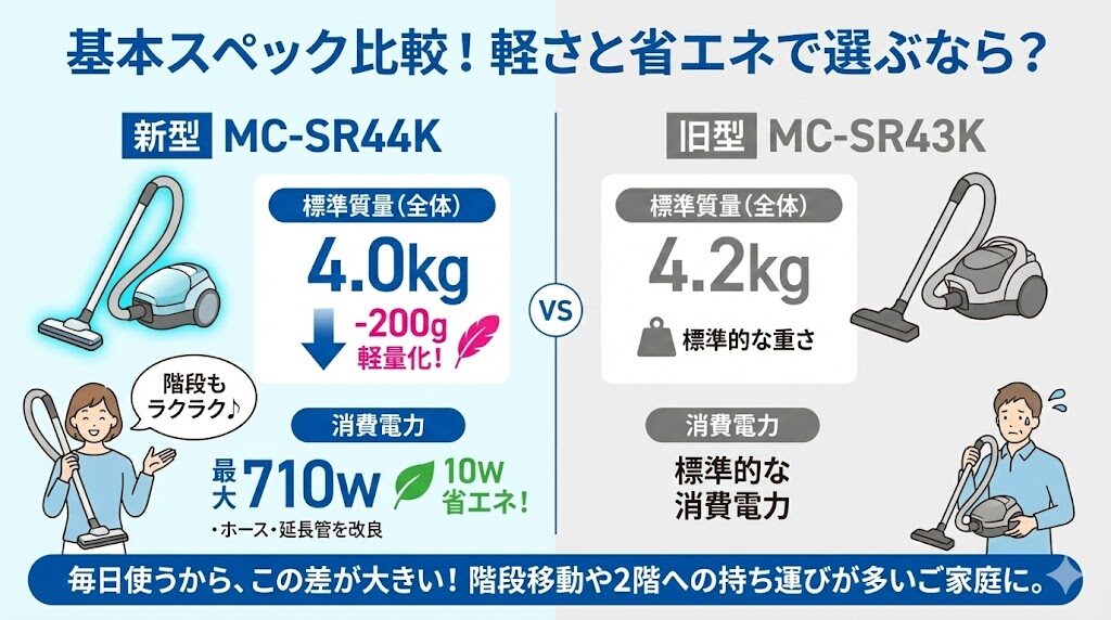 基本スペック|総重量と消費電力の違い