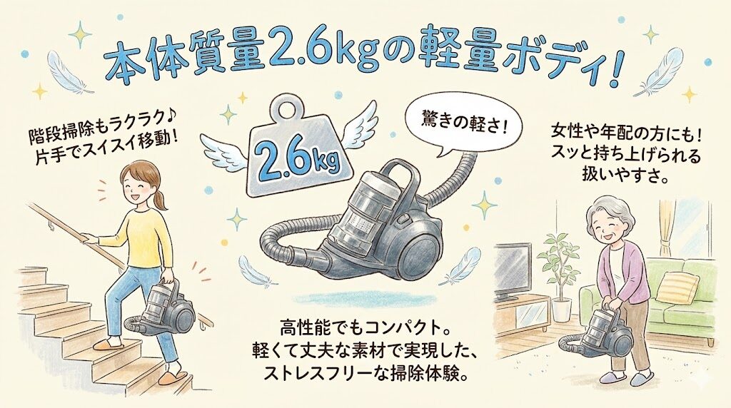本体質量2.6kgの軽量ボディ