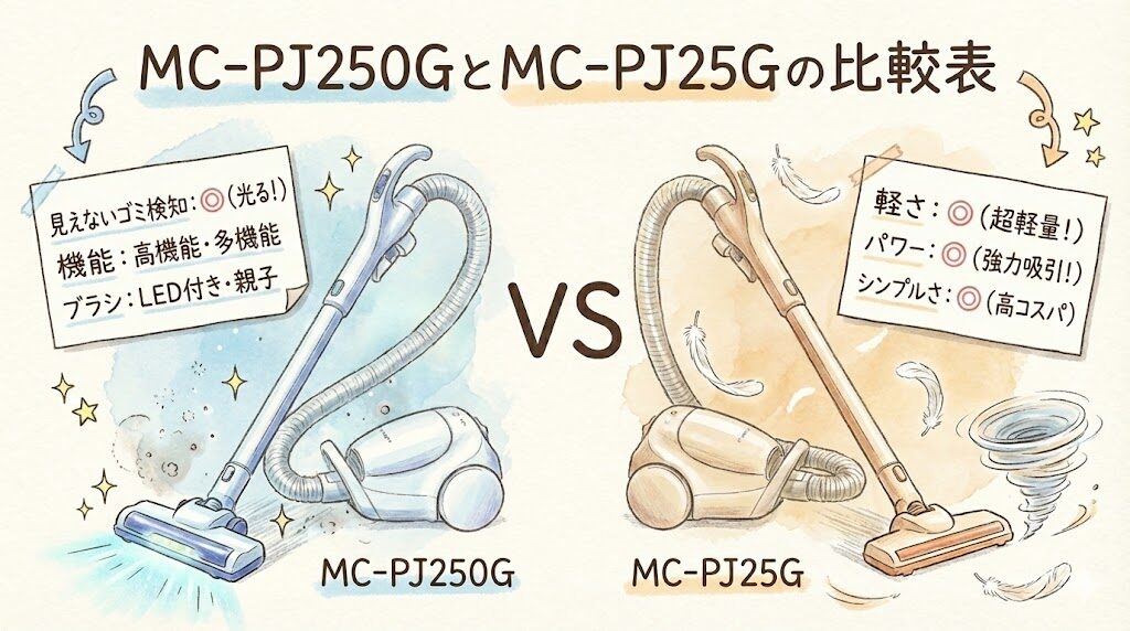 MC-PJ250GとMC-PJ25Gの比較表