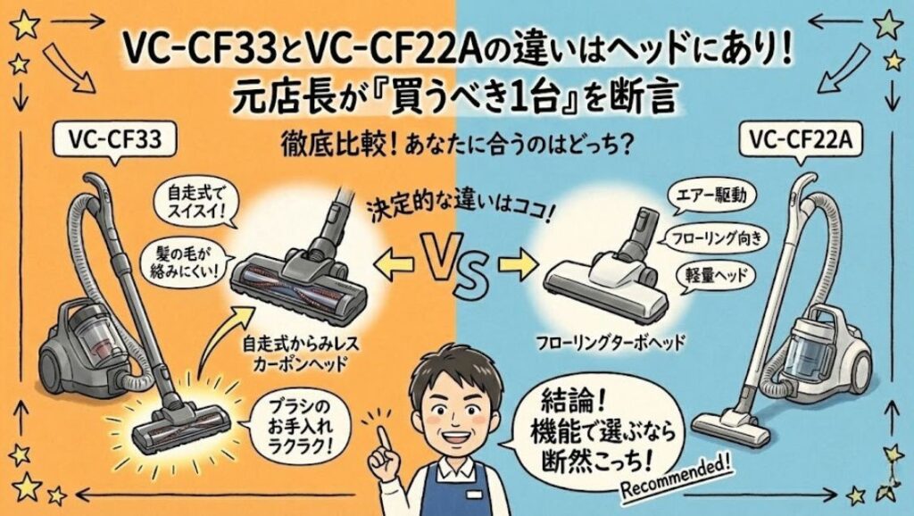 VC-CF33とVC-CF22Aの違いはヘッドにあり！元店長が「買うべき1台」を断言