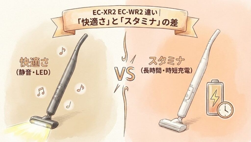 EC-XR2とEC-WR2の違い｜「快適さ」と「スタミナ」の差