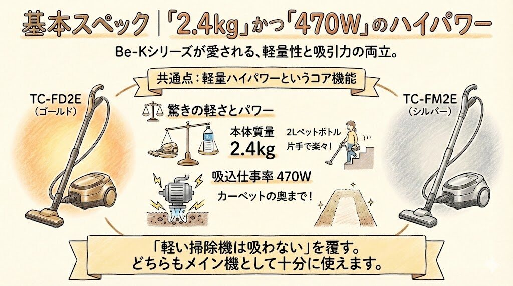 基本スペック｜「2.4kg」かつ「470W」のハイパワー