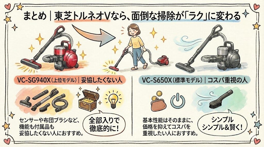 まとめ｜東芝トルネオVなら、面倒な掃除が「ラク」に変わる