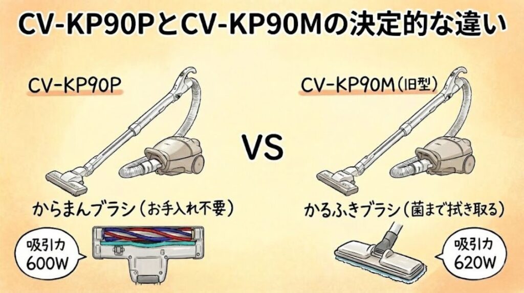 CV-KP90PとCV-KP90Mの決定的な違い｜「ブラシの構造」と「吸込仕事率」