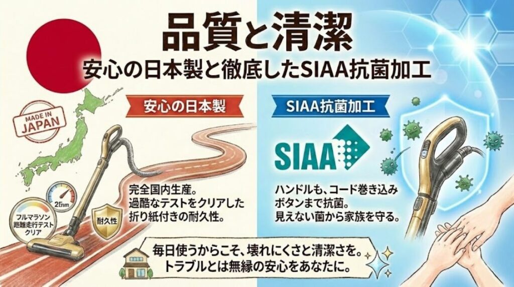 品質と清潔｜安心の日本製と徹底したSIAA抗菌加工