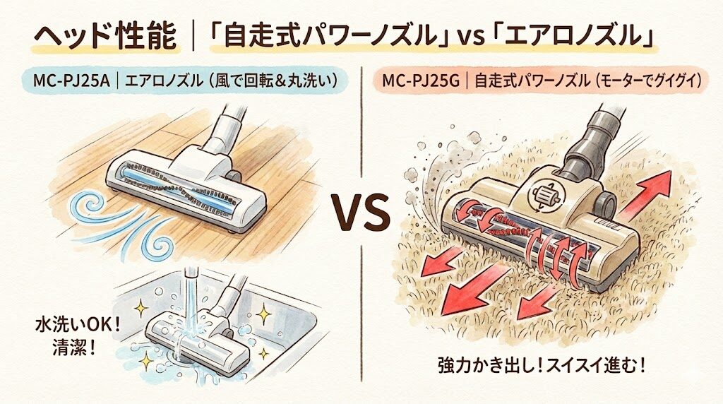 ヘッド性能｜「自走式パワーノズル」vs「エアロノズル」