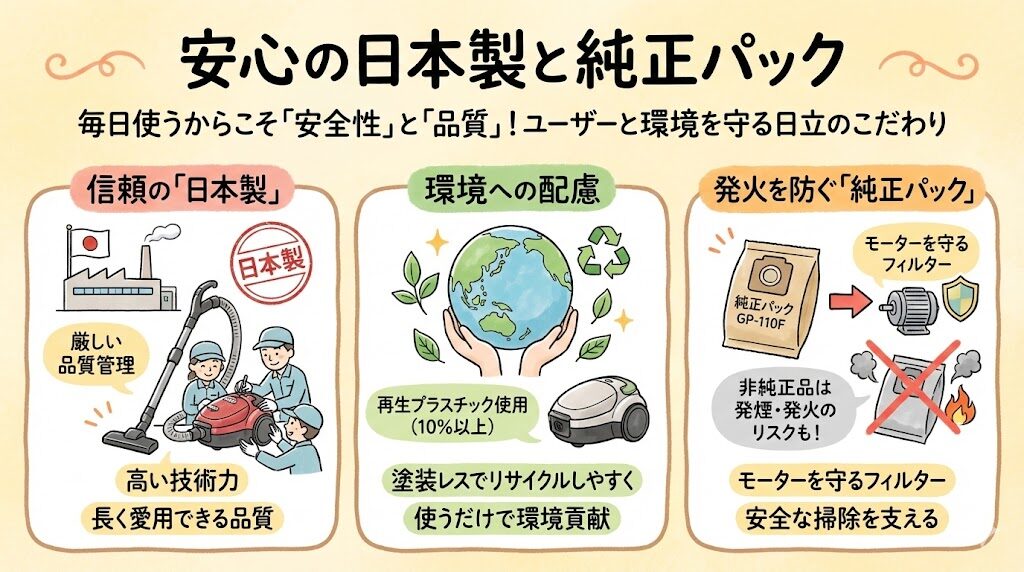 安心の日本製と純正パック