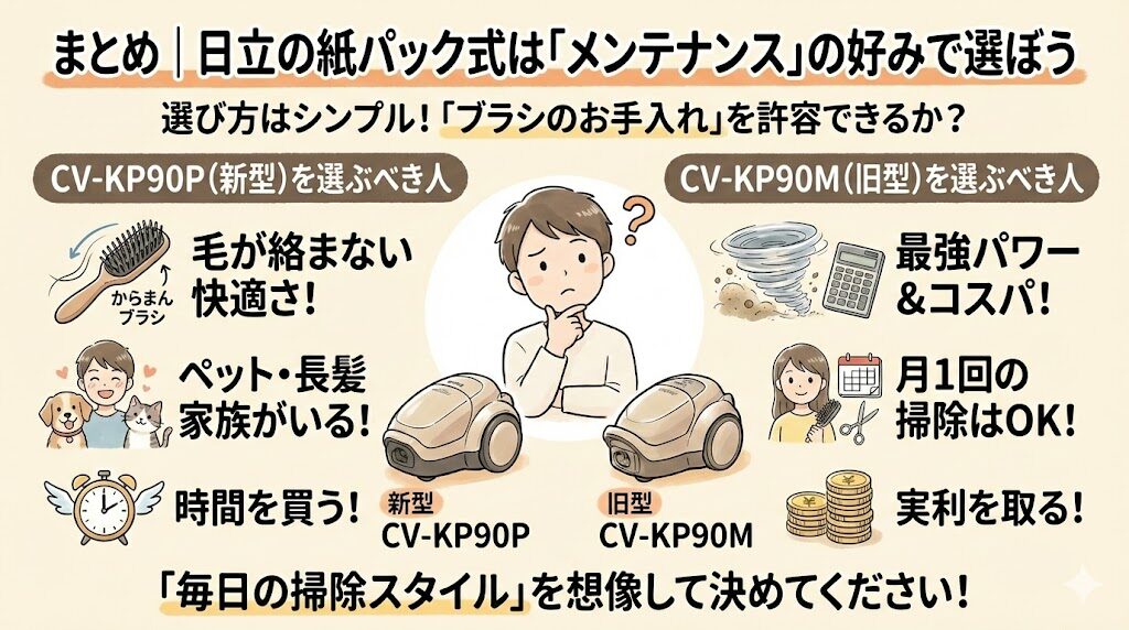 まとめ｜日立の紙パック式は「メンテナンス」の好みで選ぼう