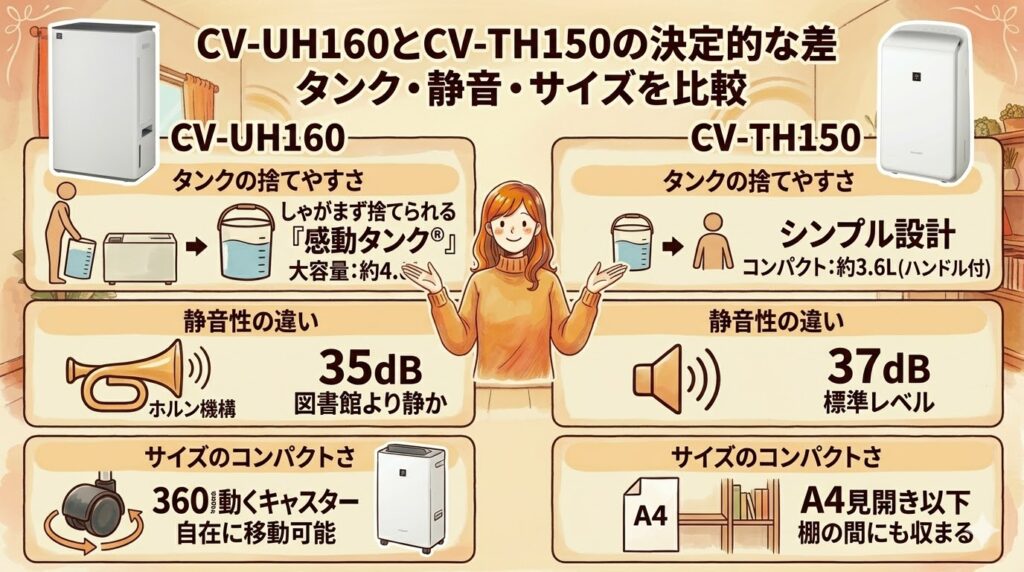 【違い】CV-UH160とCV-TH150の決定的な差｜タンク・静音・サイズを比較