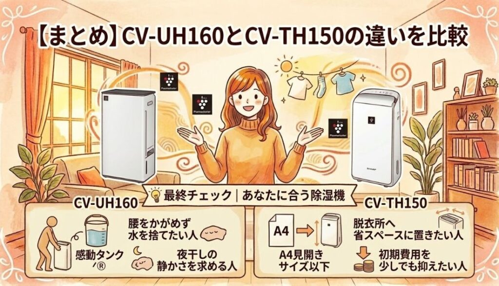 【まとめ】CV-UH160とCV-TH150の違いを比較｜快適な部屋干し生活へ