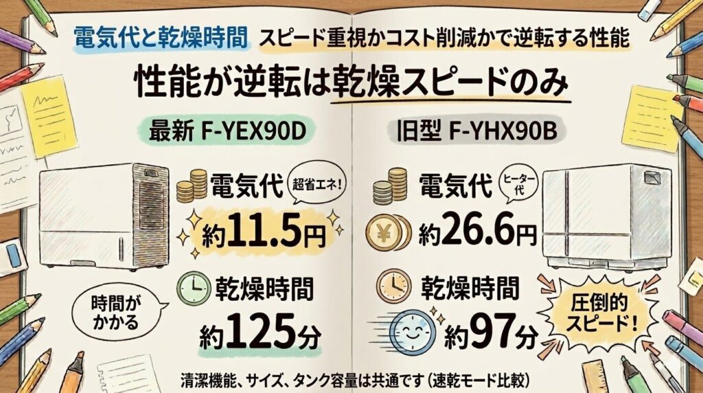 電気代と乾燥時間｜スピード重視かコスト削減かで逆転する性能