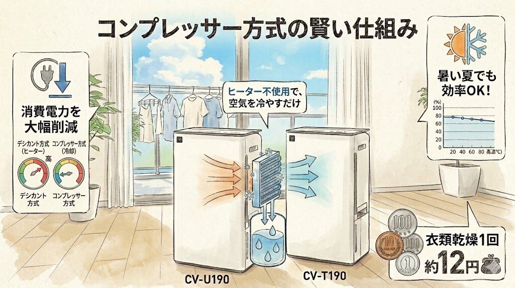 コンプレッサー方式の賢い仕組み