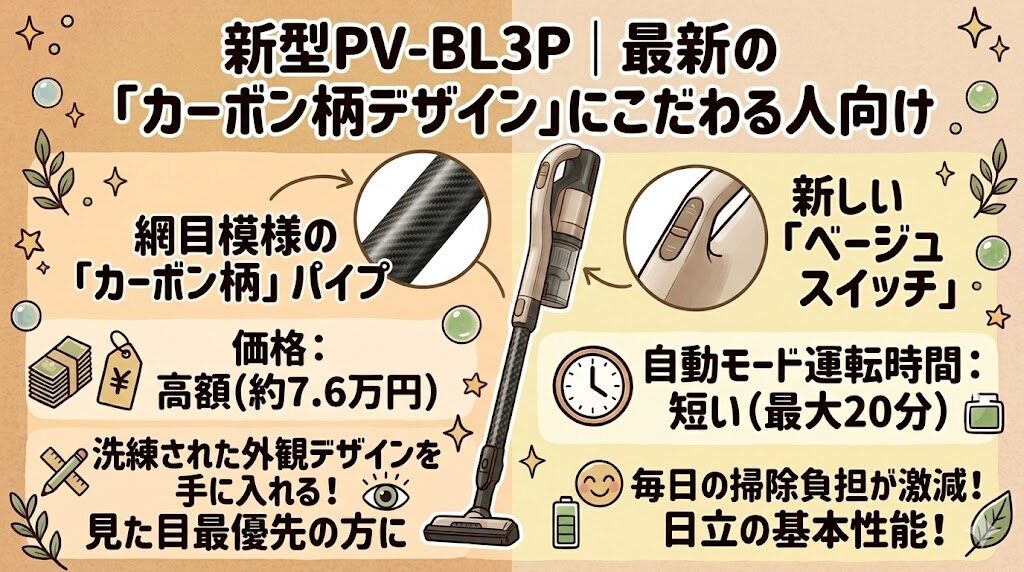 新型PV-BL3P｜最新の「カーボン柄デザイン」にこだわる人向け