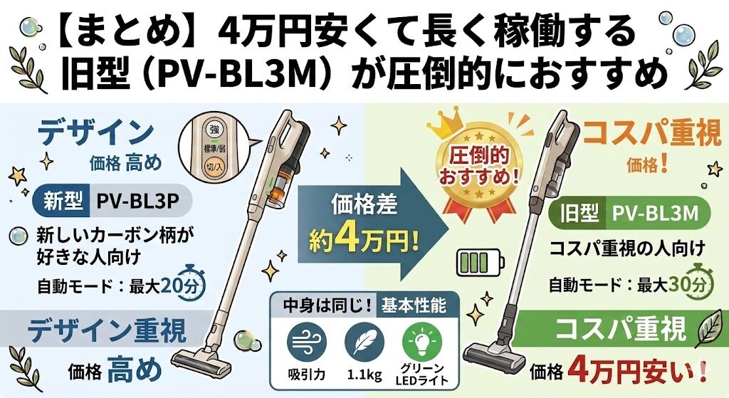 【まとめ】4万円安くて長く稼働する旧型（PV-BL3M）が圧倒的におすすめ