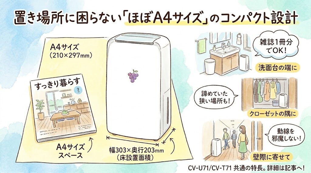 置き場所に困らない「ほぼA4サイズ」のコンパクト設計