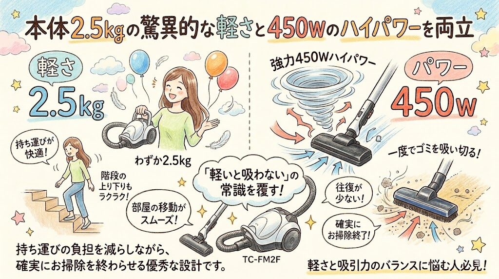 本体2.5kgの驚異的な軽さと450Wのハイパワーを両立