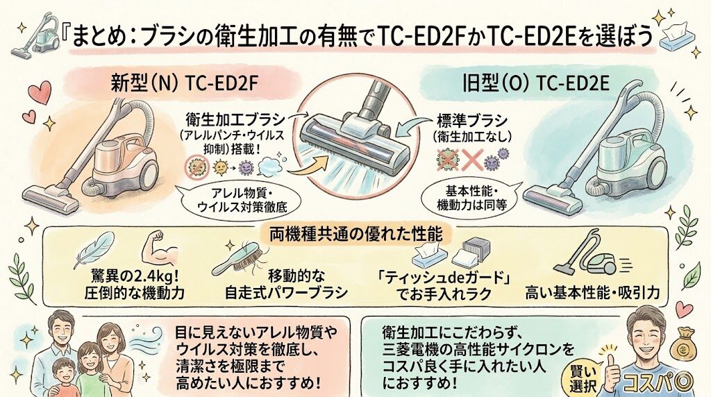 まとめ：ブラシの衛生加工の有無でTC-ED2FかTC-ED2Eを選ぼう