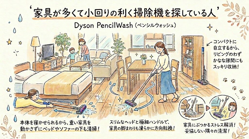 家具が多くて小回りの利く掃除機を探している人