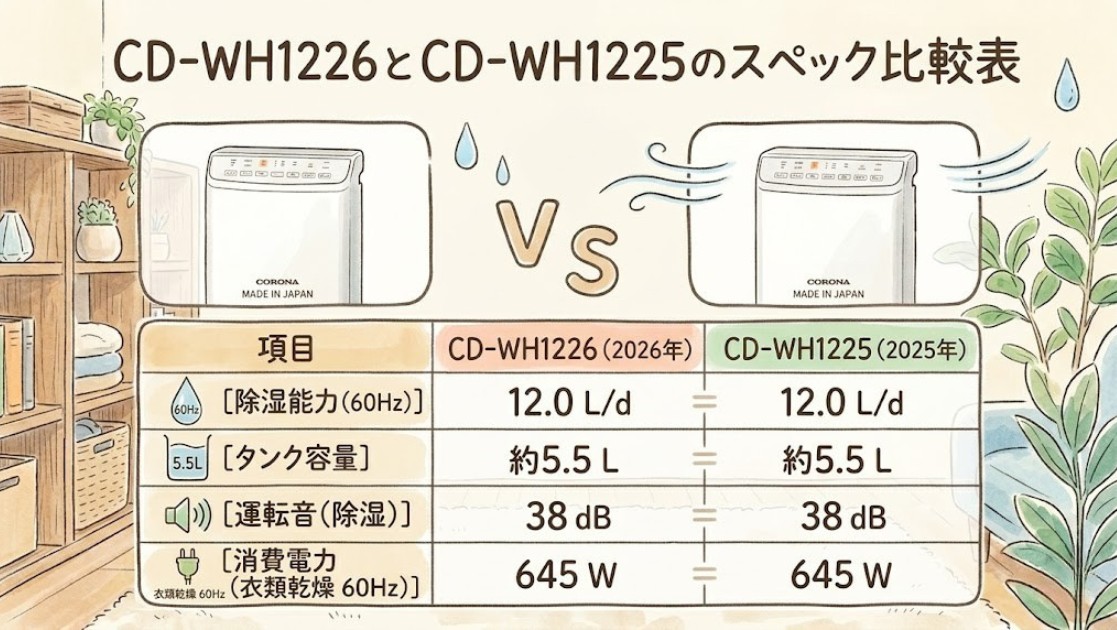 CD-WH1226とCD-WH1225のスペック比較表（全項目一覧）