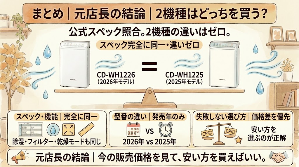 まとめ｜元店長の結論｜CD-WH1226とCD-WH1225はどっちを買うべきか