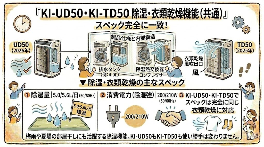 除湿・衣類乾燥機能（KI-UD50・KI-TD50 共通）
