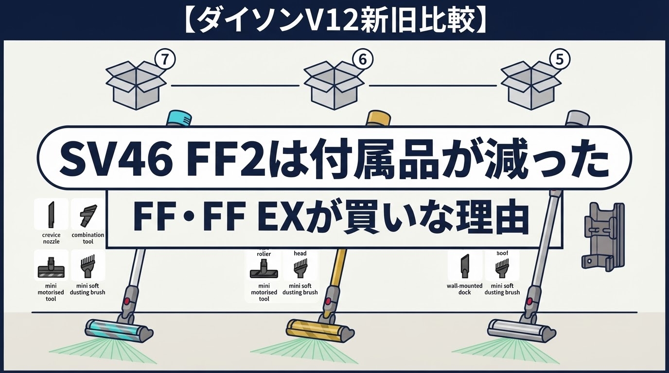 【ダイソンV12新旧比較】SV46 FF2は付属品が減った｜FF・FF EXが買いな理由